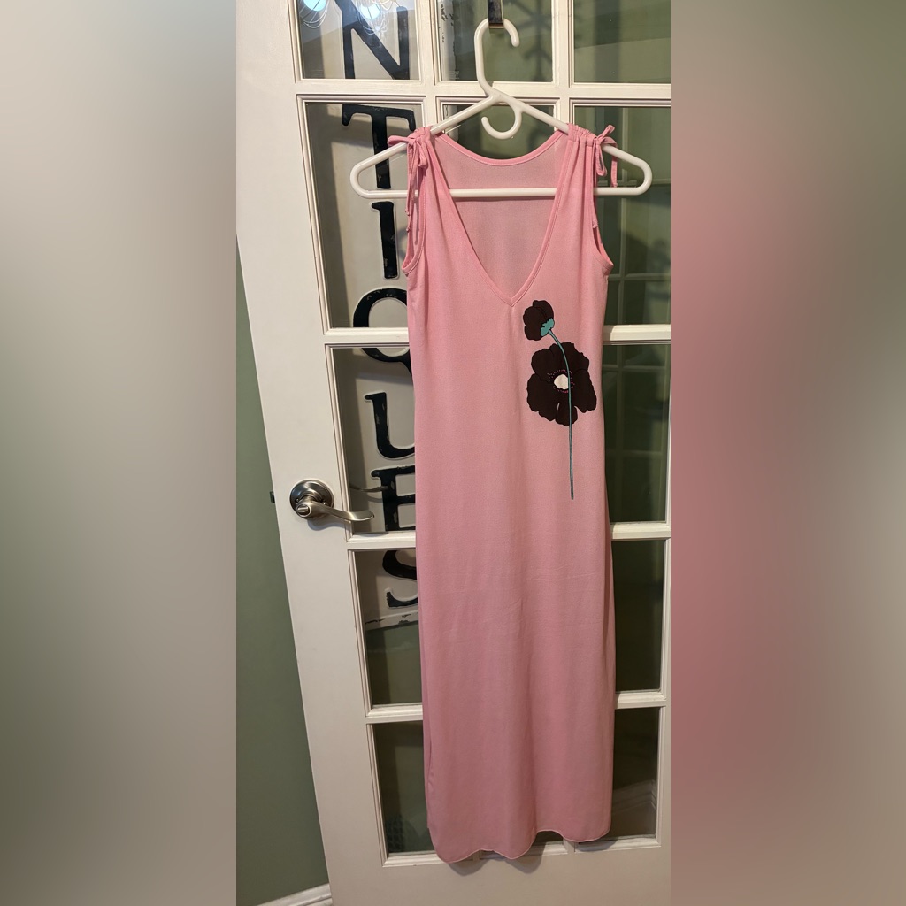 Huit Long Nylon Pink Nightgown Flower Us 10. Raw Hem Bottom Made In France